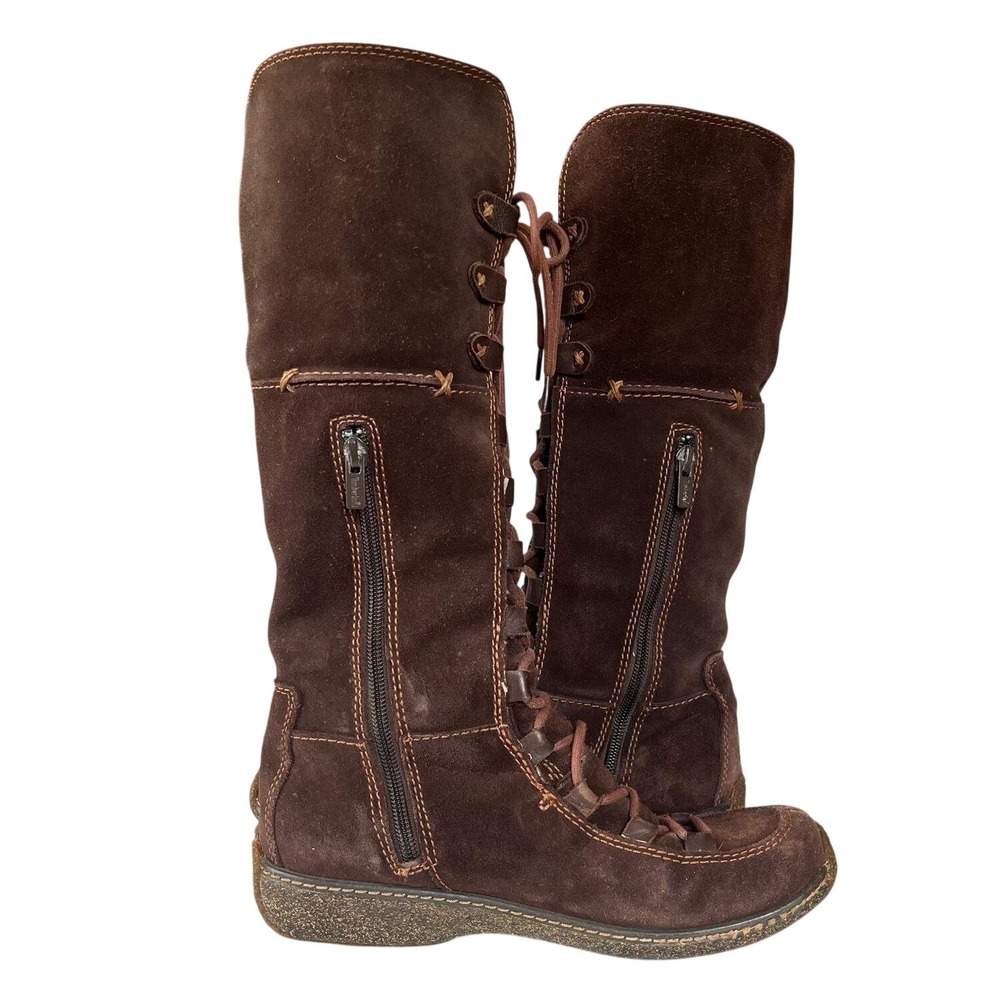 Timberland Moorland Hollace Tall Suede Fur Lined Boots Sz 7.5 Y2K Whimsigoth - Picture 3 of 8